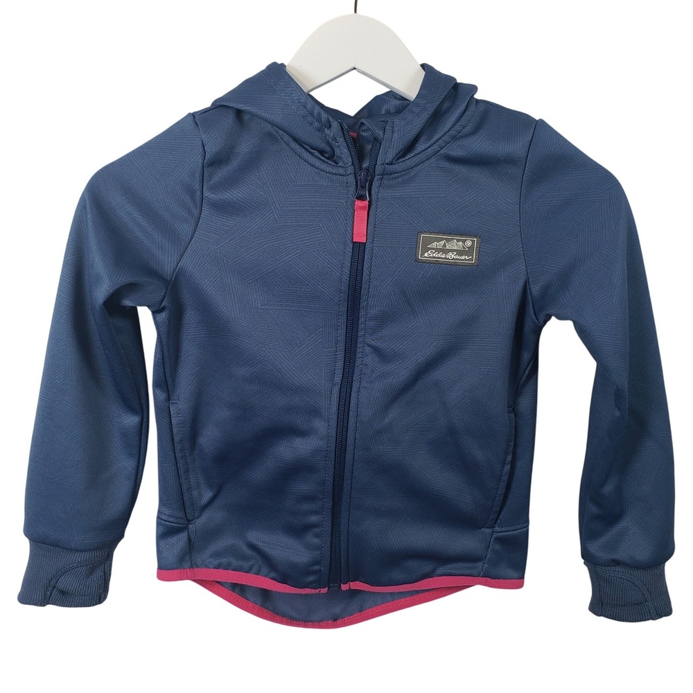 Eddie Bauer Girls XS 5/6 Full Zip Active Hoodie Jacket Blue Pink Geometric /A208